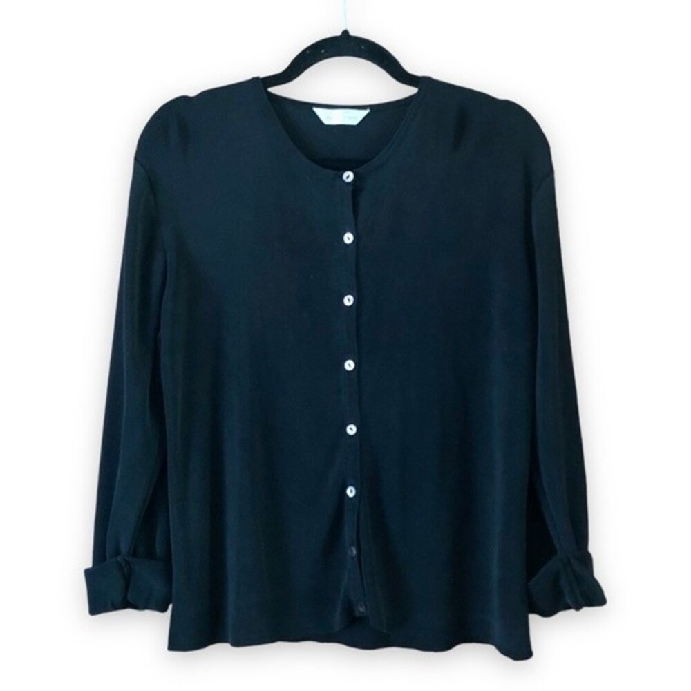 St Michael from Marks & Spencer Black Silk Ribbed Button Up Cardigan Size 14
